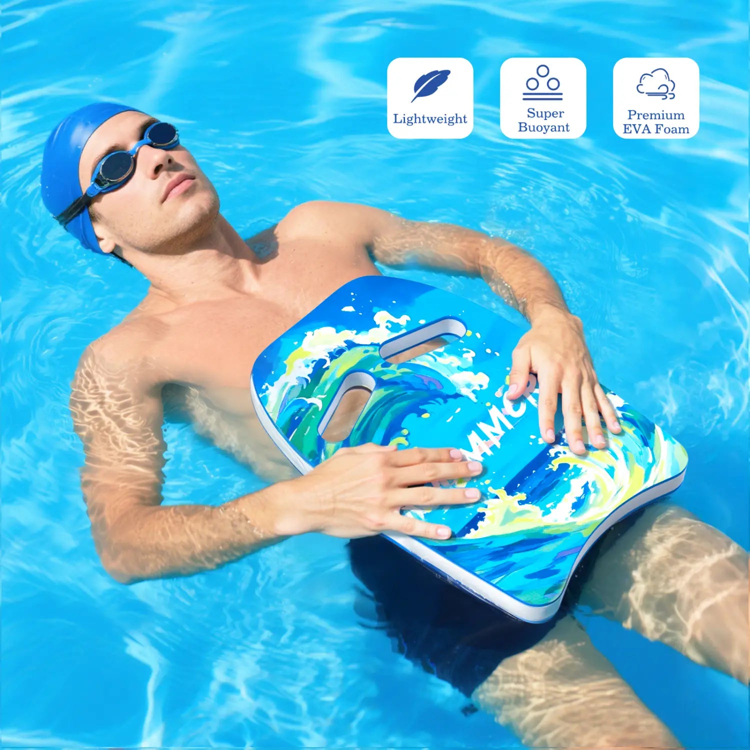 Erwachsenen-Schwimm-Kickboard aus EVA-Schaum für das Training in Blau und Grün mit Wellenmuster, aus hochwertigem EVA-Schaum, für Schwimmübungen und unterstützenden Auftrieb