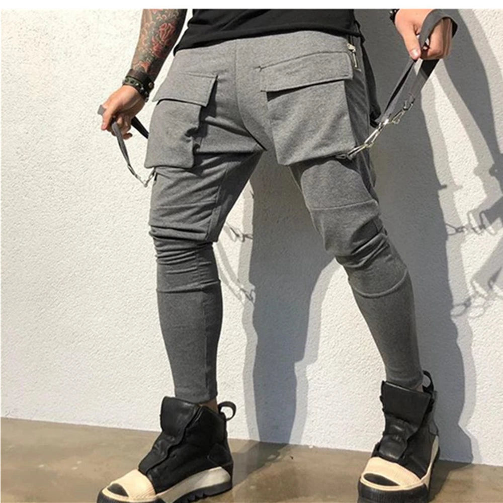 Mens Cotton Sweatpants Hip Hop Joggers Streetwear Casual Slim Sport Trousers Training Workout Fitness Big Pockets Cargo Pants