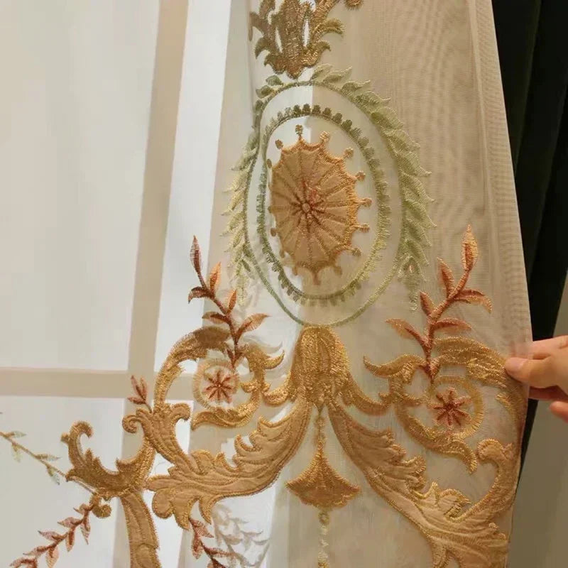 European Luxury Curtains for Living Dining Rooms Bedroom Home Textile Fabrics French Green Velvet Embroidered Curtains for Villa