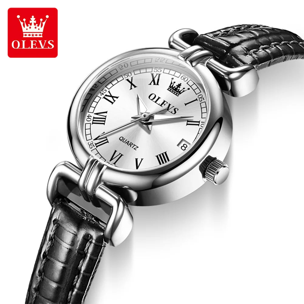 OLEVS Watches Womens Elegant Original Quartz Watch Leather Strap Waterproof Luminous Date Ladies Watches Girls Gifts Reloj New