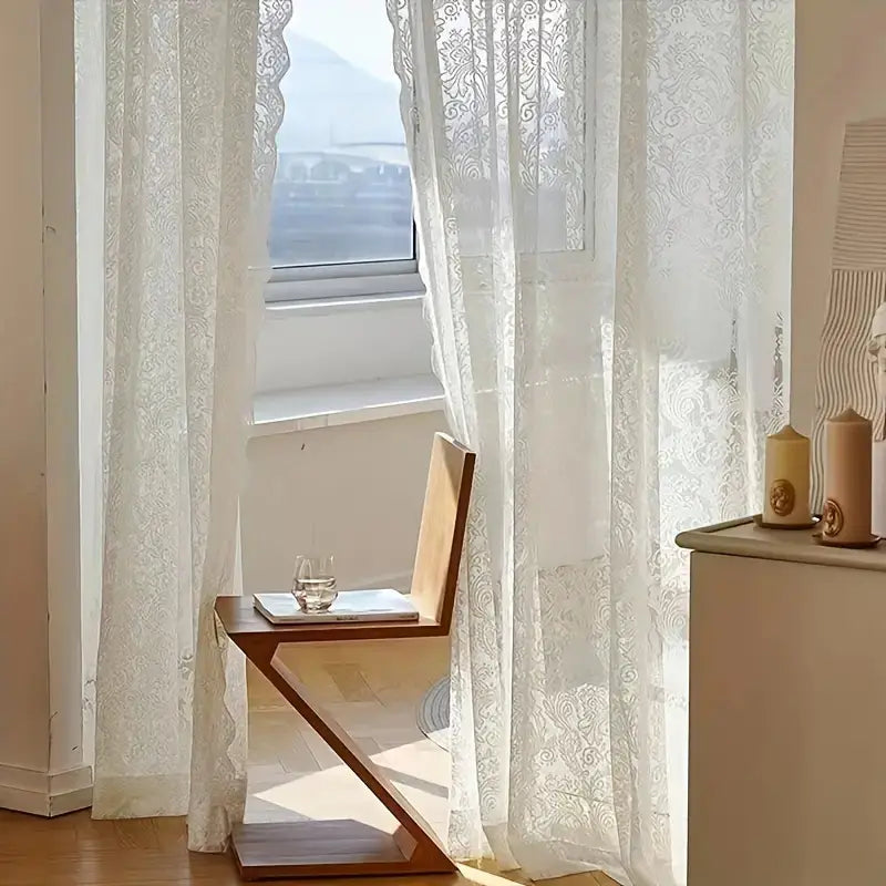 European-Style Lace Curtains, White Warp-Knitted Window Screens, Fresh Pastoral Door Curtains for Living Room, Bedroom, and Bay Windows, Ready-Made