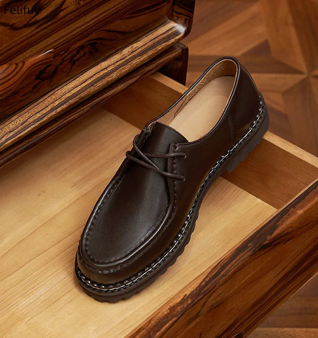 Men fashion business wedding dress shoes lace-up real leather casual shoes stylish platform sneakers breathable footwear mans