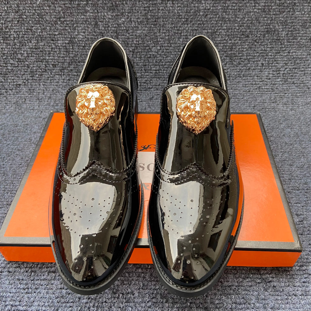 Dress Shoes Men Party Flats Black Golden Decoration Formal Brogues Patchwork Casual Shoes Handmade Wedding Men Loafers Moccasins