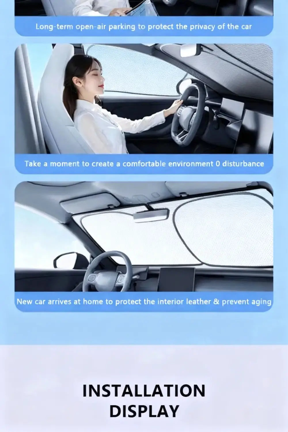 white car windshield sun shade with mesh design for privacy and interior protection featuring 5-layer uv protection and foldable functionality