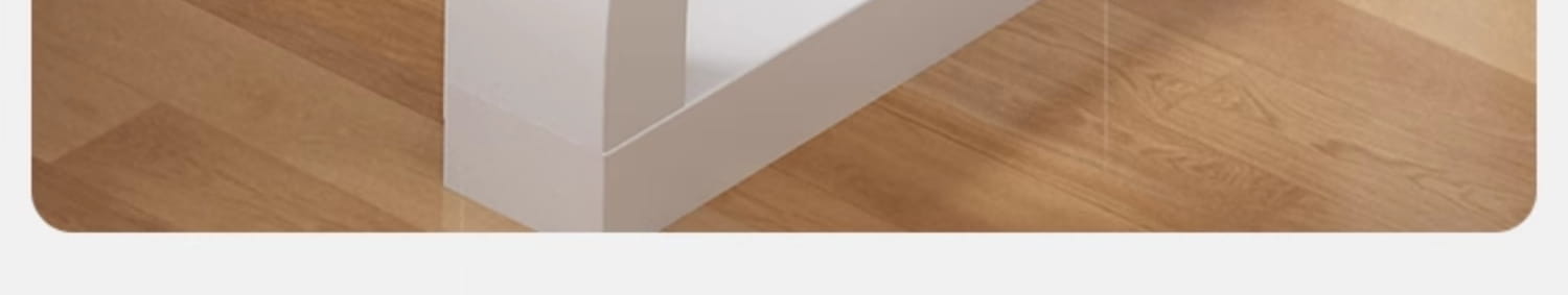 white baseboard against light wood flooring showcasing a modern glass office desk with storage shelves in a bright workspace setting