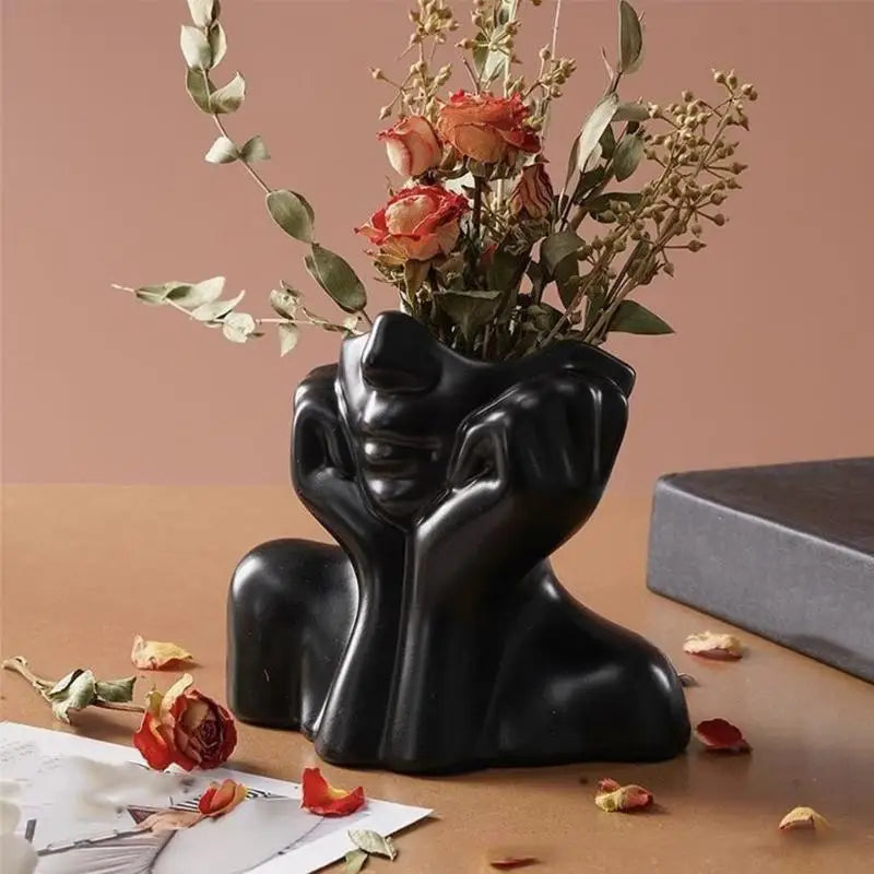 Bohemian Face Decor Vase with Inner Groove Design Cute Artistic Vase for Home Living Room Shelf Display