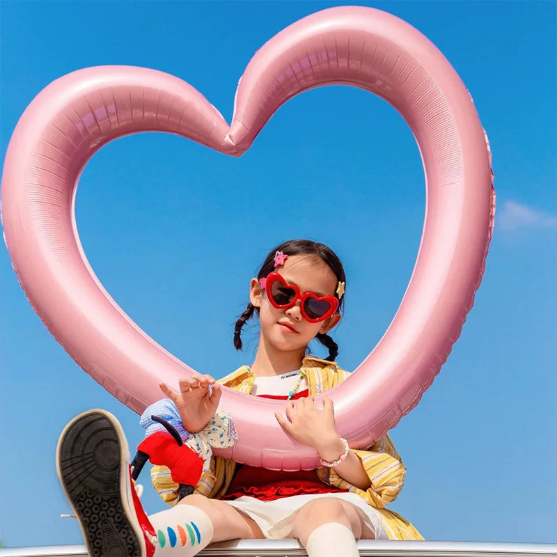 Happy Birthday Heart Photo Frame Balloon with Bowknot Stickers Girlsfriend Birthday Party Photo Props Wedding Ballon Decoration
