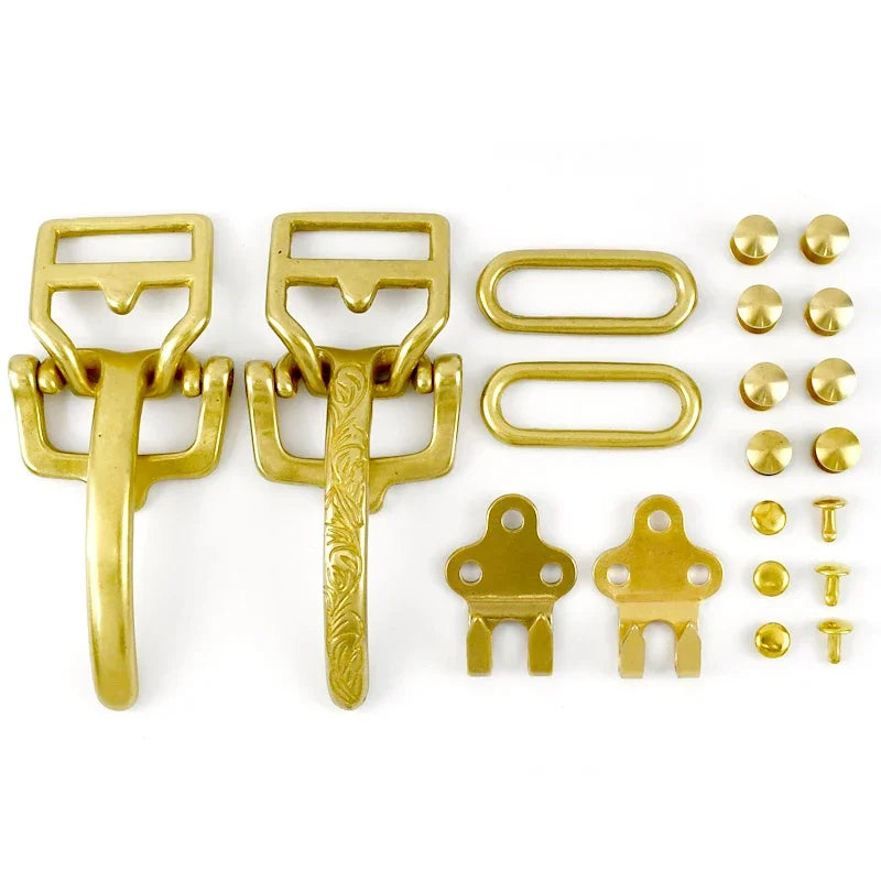 40mm Belt Buckle for Men Solid Brass Cavalry Waistband Buckles Rivet Screws Belts Clip Clasp Leather Band Head  Hook Accessories