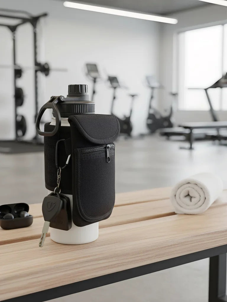 Fitness Bag Magnetic Water Bottle Holder | Adjustable with Phone Pocket | Suitable for 30/40 Ounce Sports Water Bottles