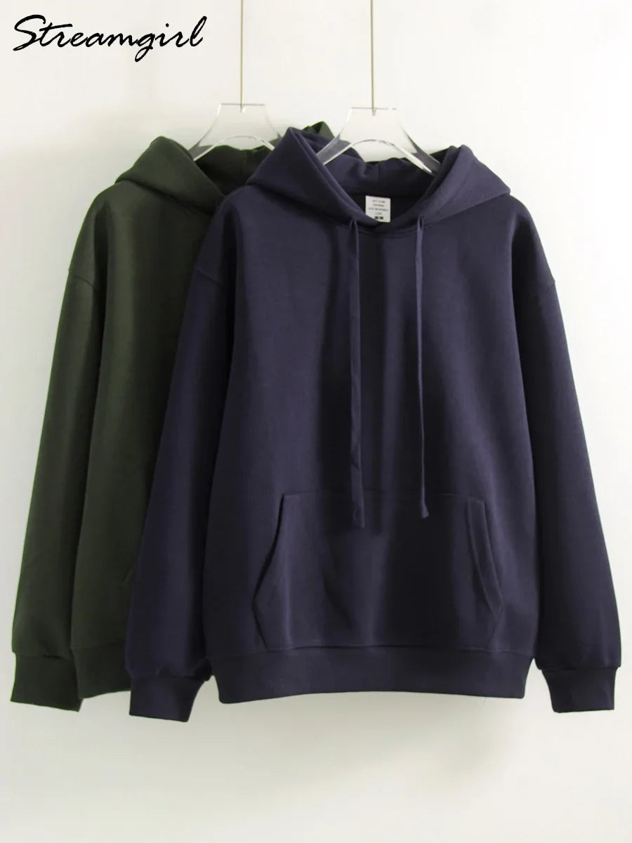 Women Sweatshirt With Hoodies Autumn Navy Blue Oversized Hoodie Grey Cotton Pullover Solid Hooded Tops Women Hoodies Oversized
