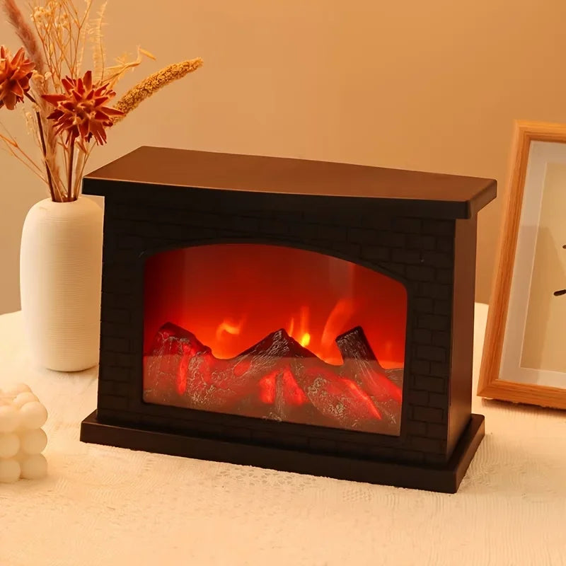 LED Fireplace Lamp Realistic Flame Effect Vintage Battery Powered Room Holiday Light for Christmas Halloween Decoration