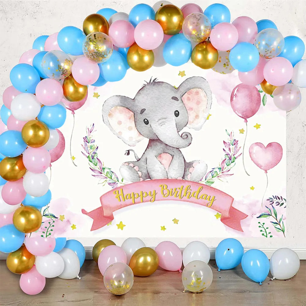 Elephant Baby Shower Photography Backdrop Blue Pink Boy Girl Gender Reveal Birthday Party Photo Deco Background Photocall Props