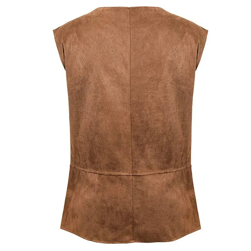 Men's Medieval Renaissance Suede Leather Vest , Sleeveless Lace-Up Tunic Top for Historical, LARP & Cosplay Costumes
