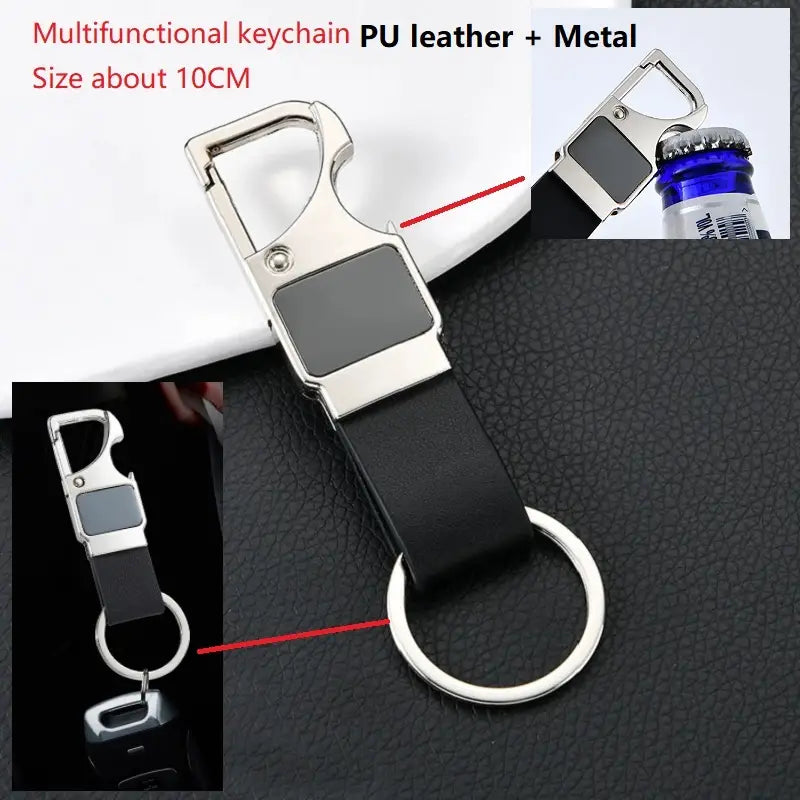 Black pu leather keychain strap with silver metal bottle opener and key ring from the leather keychains set multicolor metal clasp