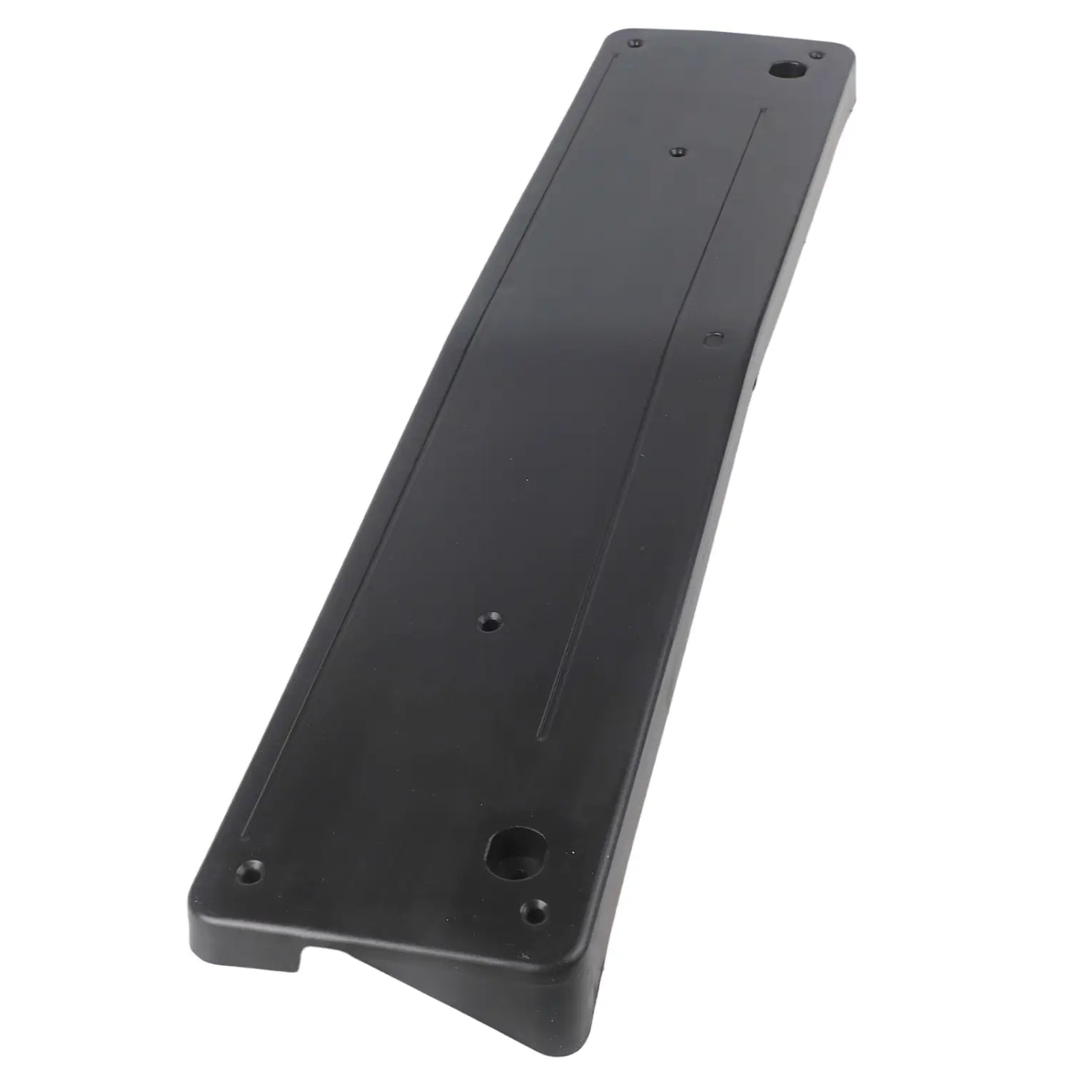black plastic mounting plate with multiple screw holes and recessed slot for mercedes c class w205 front license plate mount a2058801644 showing the back side