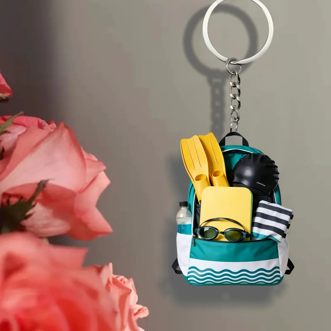 Swimming Backpack Gear Keychain,2D Flat Acrylic Pendant,Sports Themed Ornament Charms,Hanging Decor for Bags Festive Party Gift