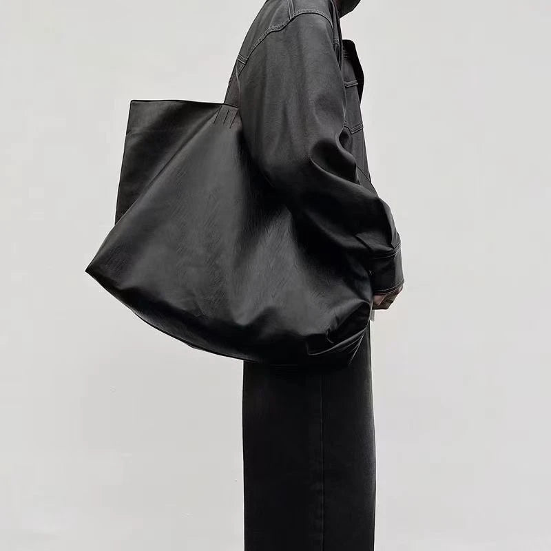 Casual Large Capacity Soft Leather Single Shoulder Tote Bag for Men And Women Commuting Traveling Shopping Leisure Bag