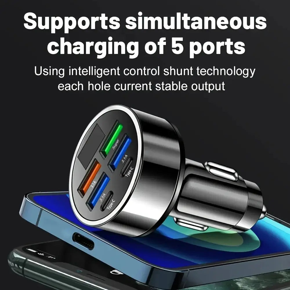 Car Charger 6 Ports Quick Charger QC3.0 Fast Charging Multi-function Adapters PD With Display Ambient Auto Sockets Accessories