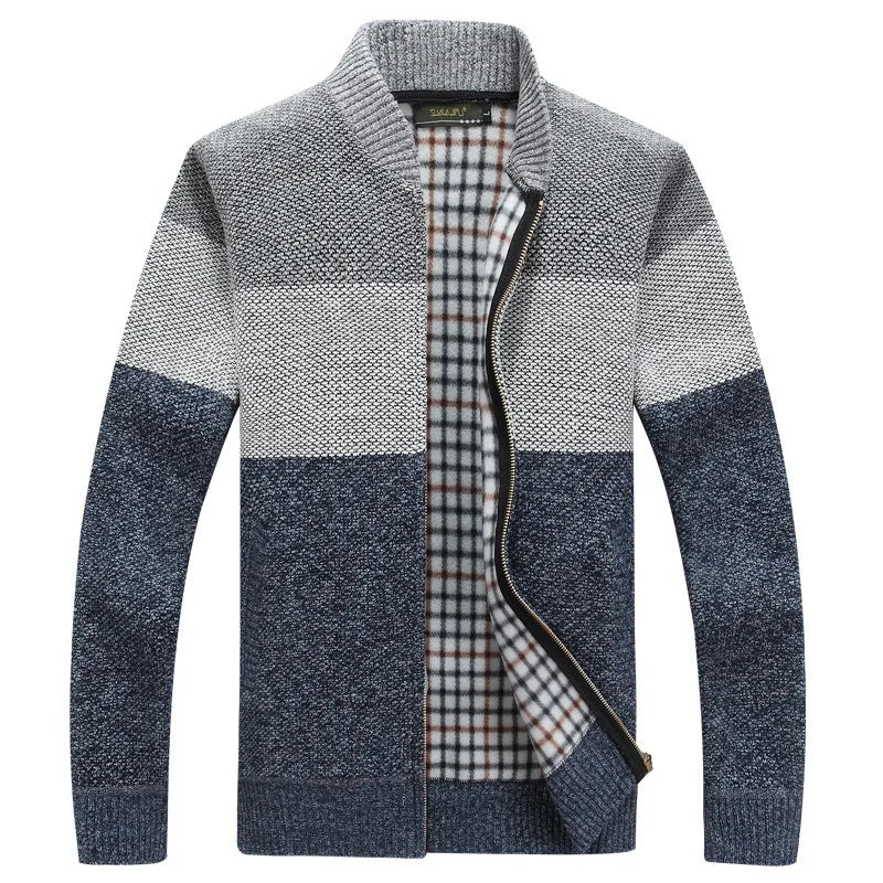 Men's Fleece Lined Knit Cardigan Sweater Winter Warm Long Sleeve Outdoor Jacket Sports Pullover Coats for Men Fashion Knitwear