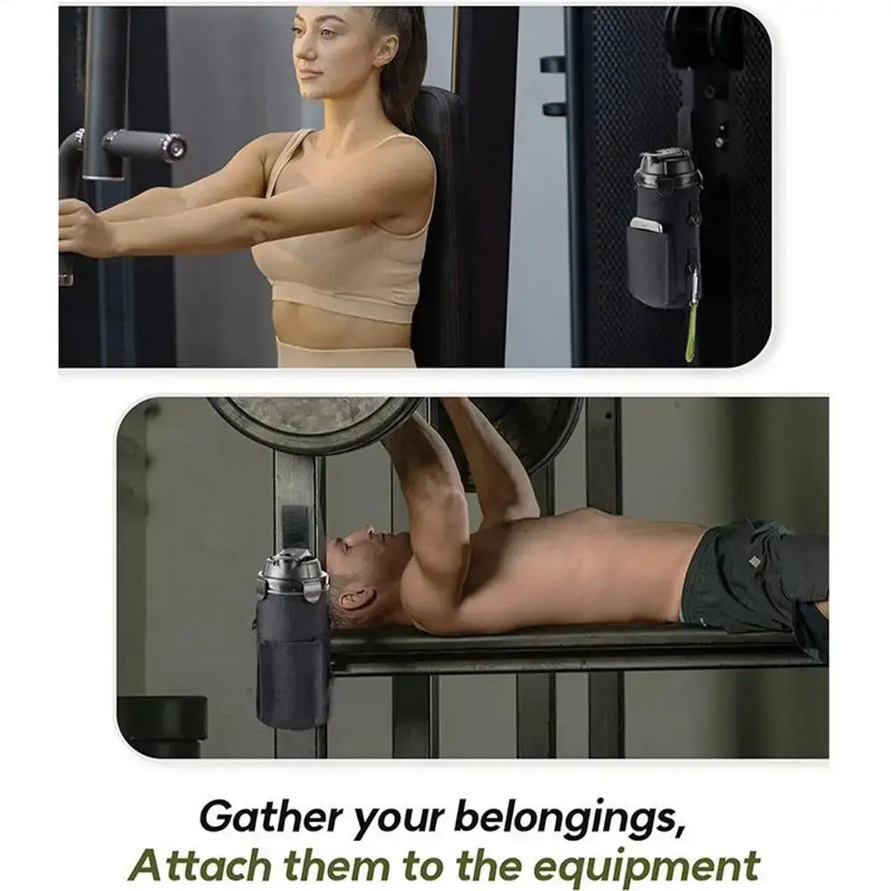 Sangle porte-bouteille d’eau de sport magnétique noire avec fermoir métallique argenté et sangle réglable noire conçue pour une fixation sécurisée pendant les entraînements