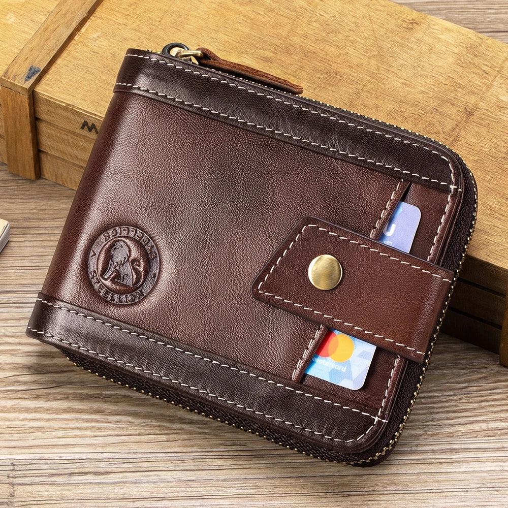 Leather wallet, men's leather coin purse, multi slot with photo album window, anti-theft brush, perfect gift item