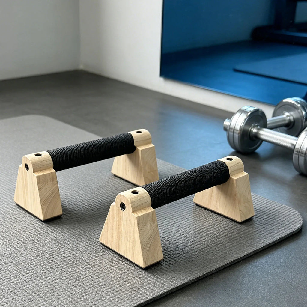 2PCS Wooden Parallettes Bars + 2PCS Accessories Set, Calisthenics Handstand Training Equipment, Push Up Stands