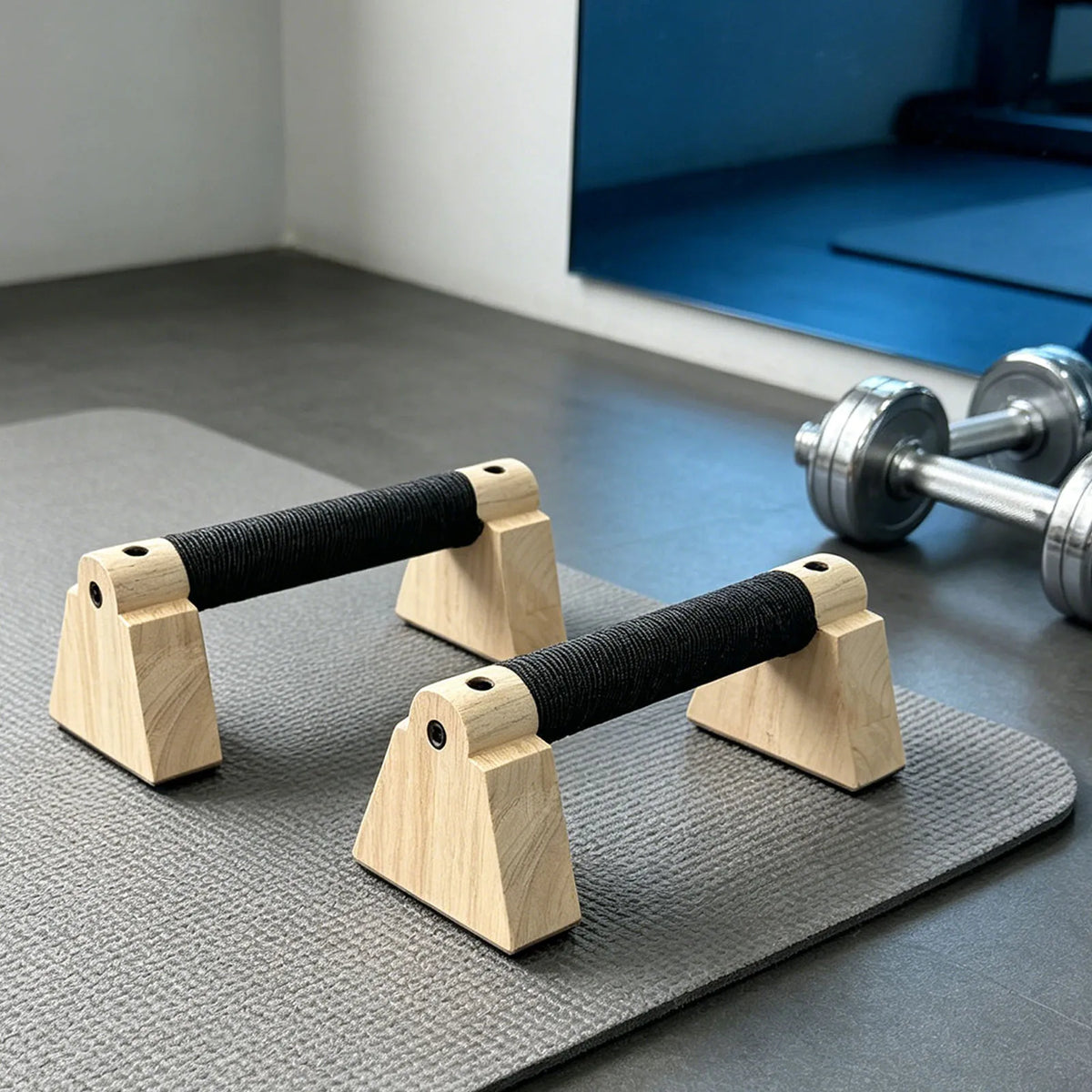 2PCS Wooden Parallettes Bars + 2PCS Accessories Set, Calisthenics Handstand Training Equipment, Push Up Stands