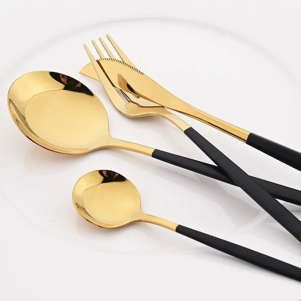 8Pcs Table Dinner Fork Stainless Steel Dessert  Fork Tableware Forks Set Black Cutlery Dinnerware Kitchen Accessories