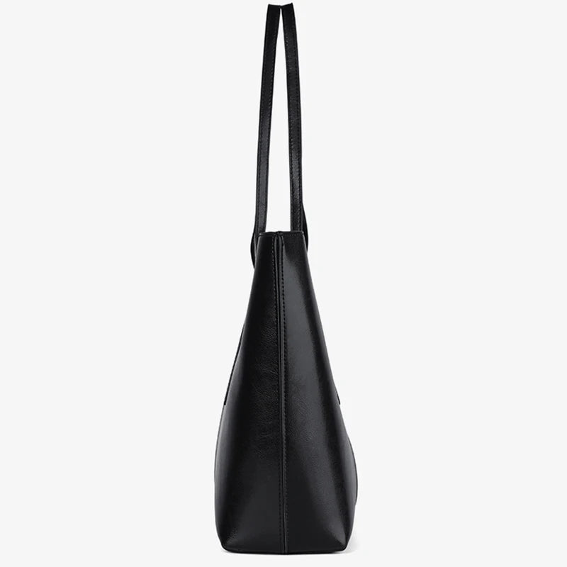 Spacious Large Capacity Laptop Shoulder Handbag Women Office Work Daily Commute Business Use Cowhide Genuine Leather Tote Bags