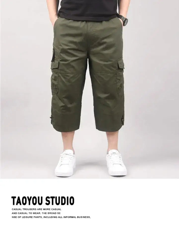 Bermudas cargo pour hommes, décontractés pour l’été, à poches multiples, en coton, en vert olive, avec plusieurs poches latérales et une coupe décontractée