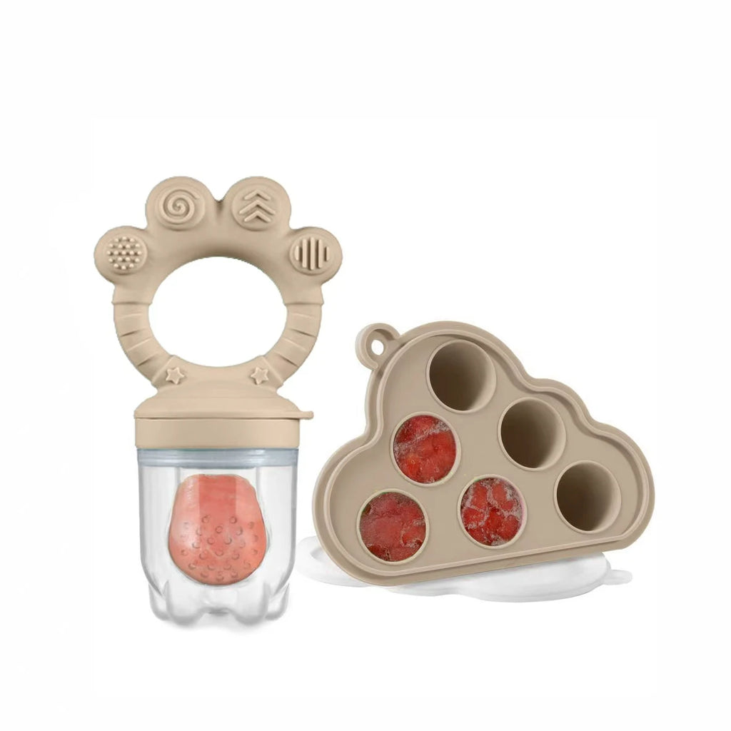 Baby Fruit Food Feeder & Freezer Nibble Tray Combo, Breastmilk Popsicle Molds，BPA Free Silicone Feeder，Infant Self Feeding, 4M+