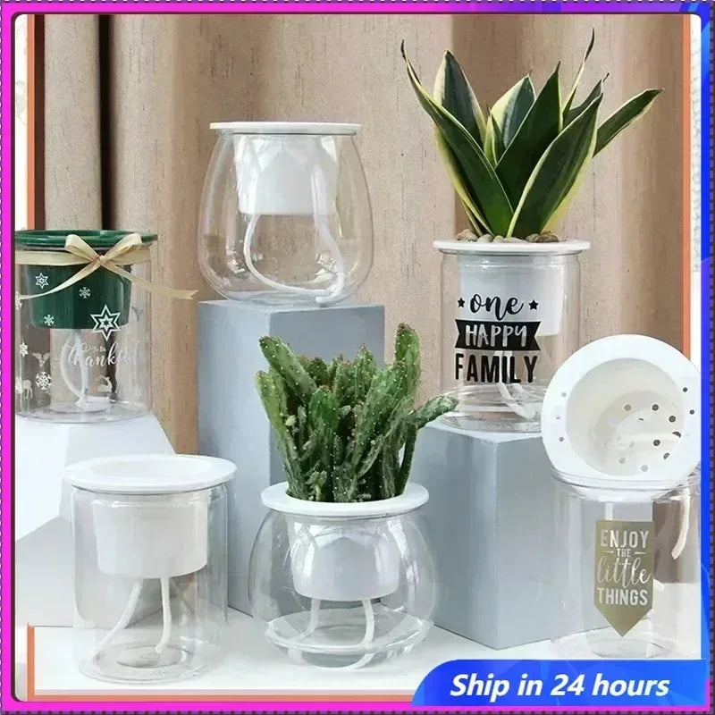 6pcs Self Watering Planter Pots Flowerpot Mini Round Design Succulent Plant Pot Indoor Lazy Flower Pot Garden Modern Decorative