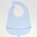 The baby feeding bib is made of silicone and has a water-resistant design. It is suitable for feeding purposes.