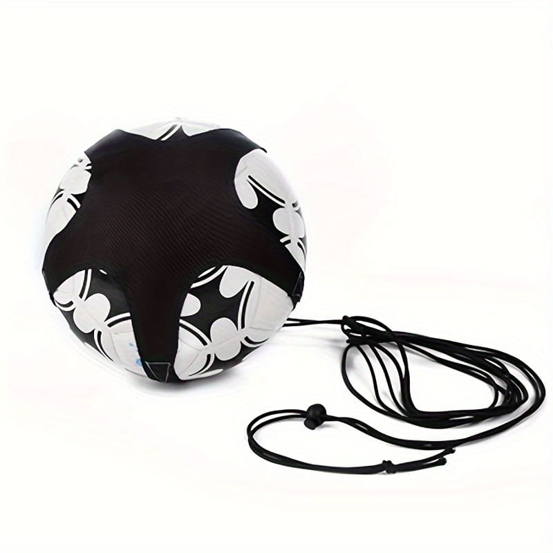 Ceinture d’entraînement pour le football, en solo, pour la maîtrise du ballon, comprenant un ballon de football à motif floral noir et blanc, avec un cordon de serrage noir pour améliorer l’adresse et la maîtrise du ballon.