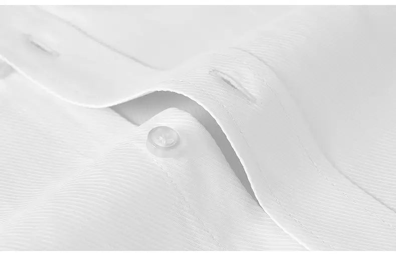 men plus size cotton long sleeve formal dress shirt in white with a crisp collar and subtle fabric texture