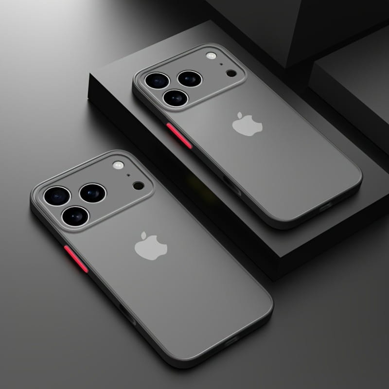 Carcasa transparente gris para teléfono con armadura translúcida resistente a impactos, con un sutil acento rojo en el lateral, para la parte trasera del iPhone 13 Pro