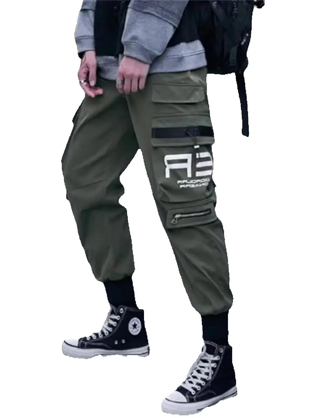 Joggers Cargo Pants for Men Casual Hip Hop Hit Color Pocket Male Trousers Sweatpants Streetwear Ribbons Techwear Pants