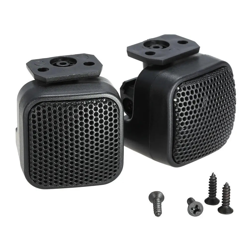 Black plastic car speaker mounting brackets with perforated grilles and screws for 500w automotive tweeter dome speakers