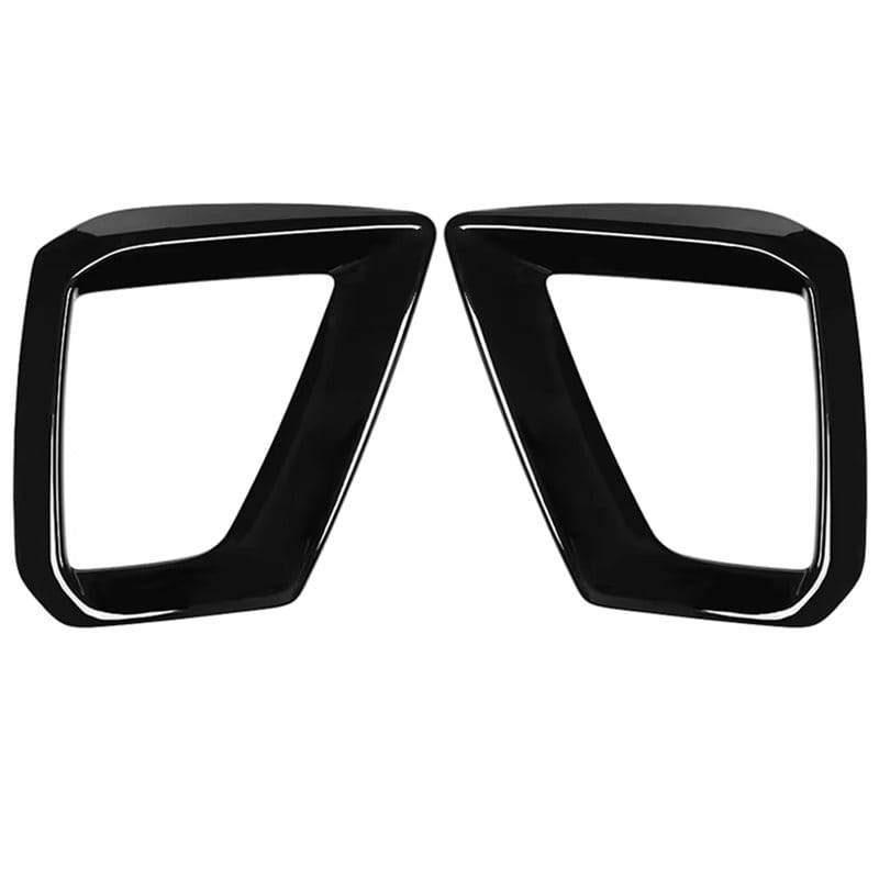 black glossy plastic side mirror covers with a sleek angular design for audi a4 b9 fog lamp cover 2020 2024 shown from the back side