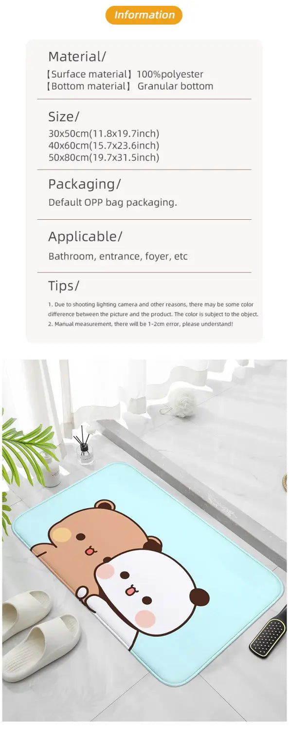 Tapis de bain Bubu Dudu, couleur bleu clair, mignon dessin animé, avec une surface en polyester doux et duveteux et une base antidérapante granuleuse pour une meilleure sécurité.