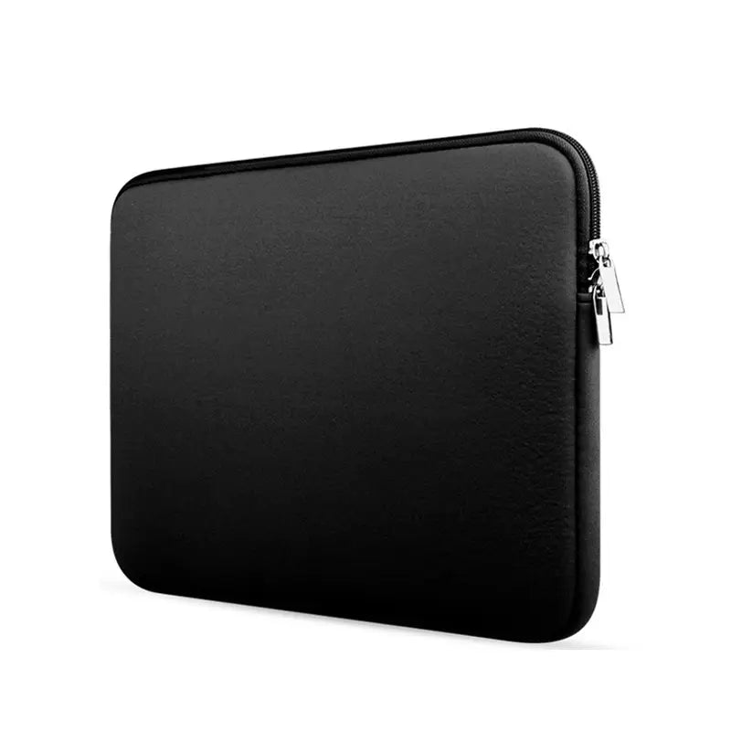 Black neoprene laptop sleeve with silver zipper designed for 360 degree protection case.