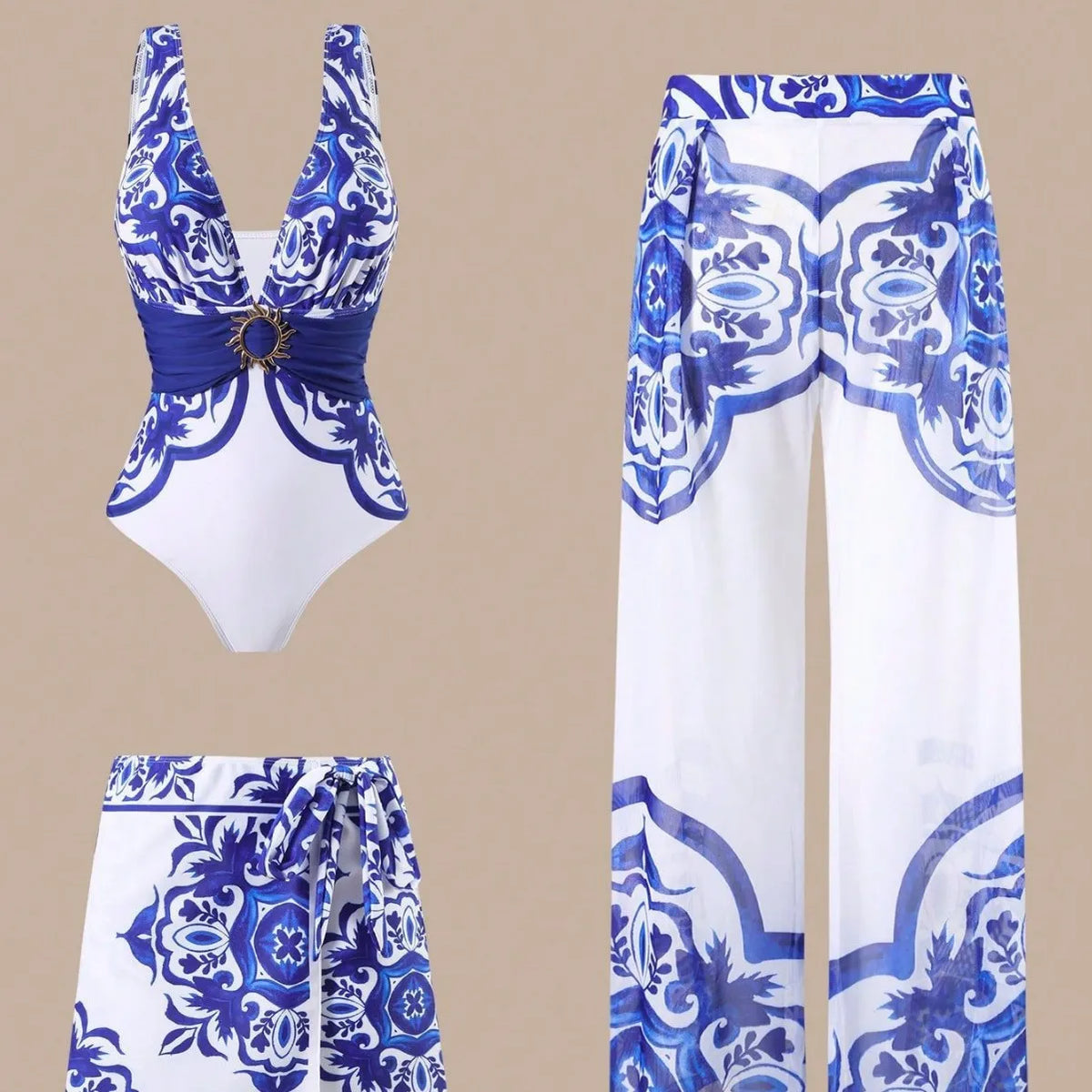 Bathing Suit Women Fashion Trend Sexy Swimwear Three-piece Jumpsuit Pants Set European And American Swimsuits