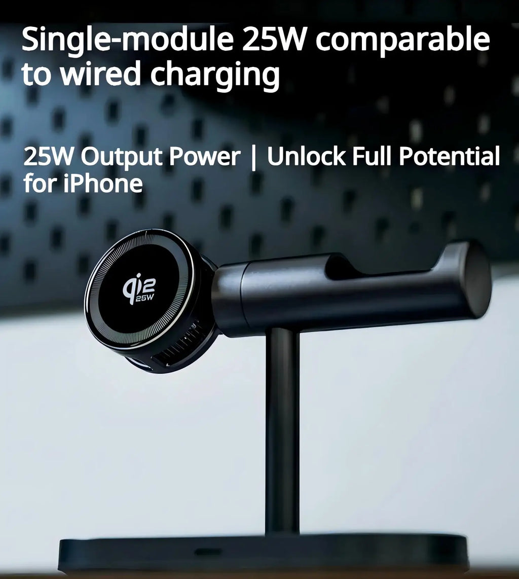 25W Qi2.2 Magnetic Wireless Charger with Cooling Fan & LED, 7-in-1 Fast Charging Stand for iPhone Watch AirPods