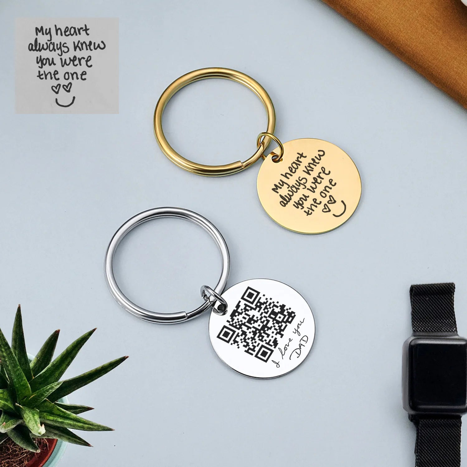 Personalized Laser Engraved Name Text Date Fingerprint QR Code Keychain Father's Day Gift Women Men Memorial Key Chain Gifts