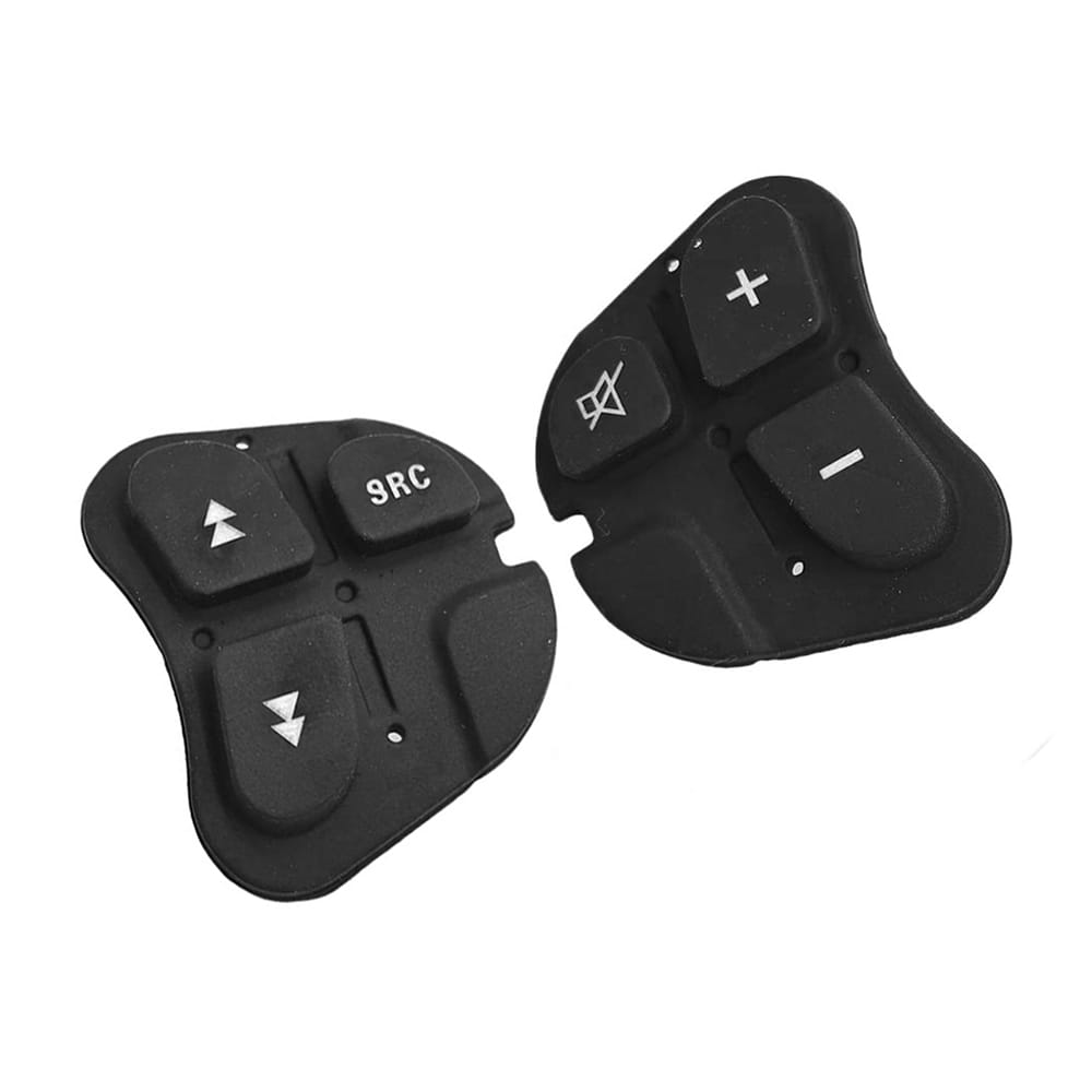 Panneau de boutons de commande audio du volant Alfa 147 en caoutchouc noir avec des symboles blancs et la mention 9rc.