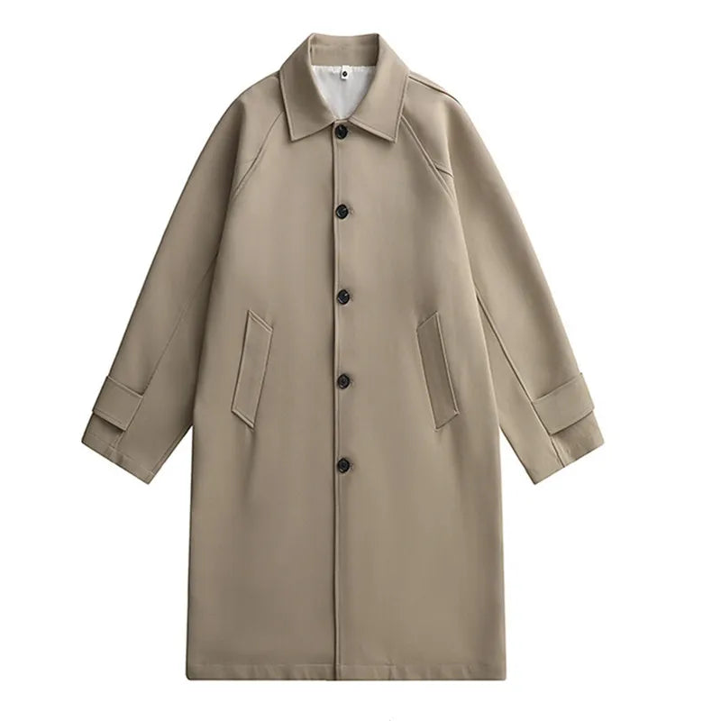 Trench Men Long Windbreaker Coat Fashion Business Casual Loose Solid Trench Mens England Style Turn Down Collar Jackets Outwear
