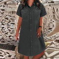 Summer Denim Shirt Dress 2024 Women'S Casual Loose Single Breasted Dress Simple Retro Commuter Female Office Denim Short Skirt