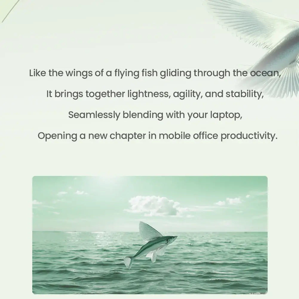 A sleek silver-colored nillkin dualwing adhesive laptop stand designed as a flying fish-shaped computer bracket with translucent wings and a streamlined body.
