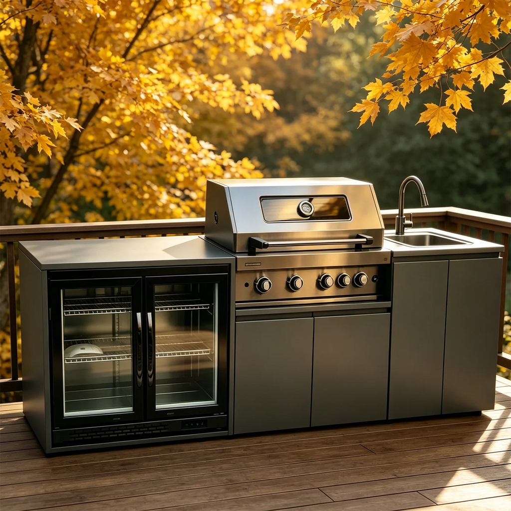 Modern Modular Functional Stainless Steel Outdoor Kitchen Cabinets With Grill Cooktop Sink Fridge LED For Backyard Patio Garden