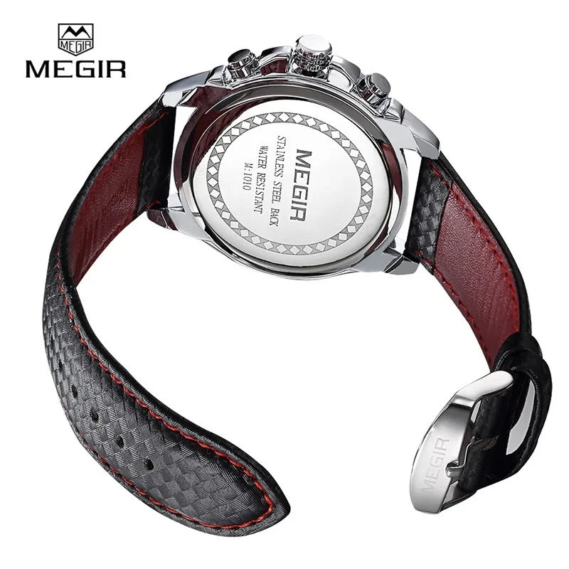 MEGIR 1010 Men's Quartz Watch with Leather Strap, Analog Display, Fashion Design, Stylish Gift for Men Relogio Feminino